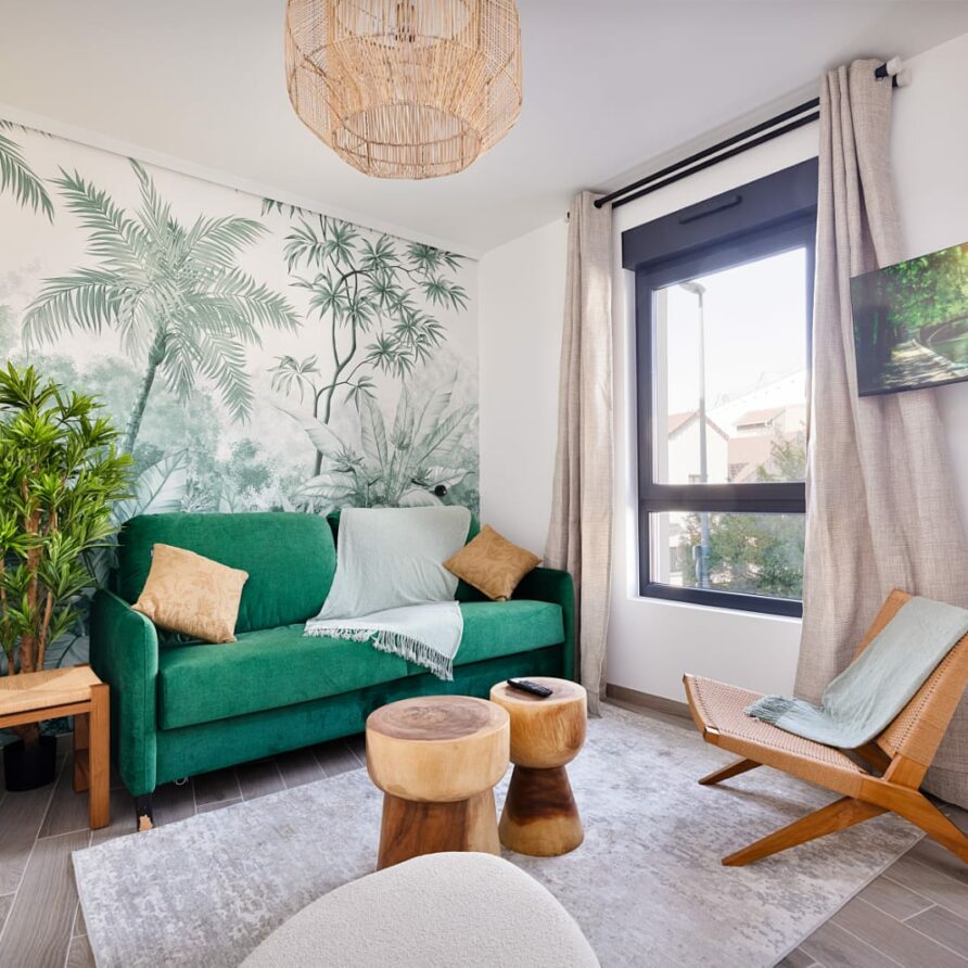 Vue du séjour du studio 1.1 cosy et élégant