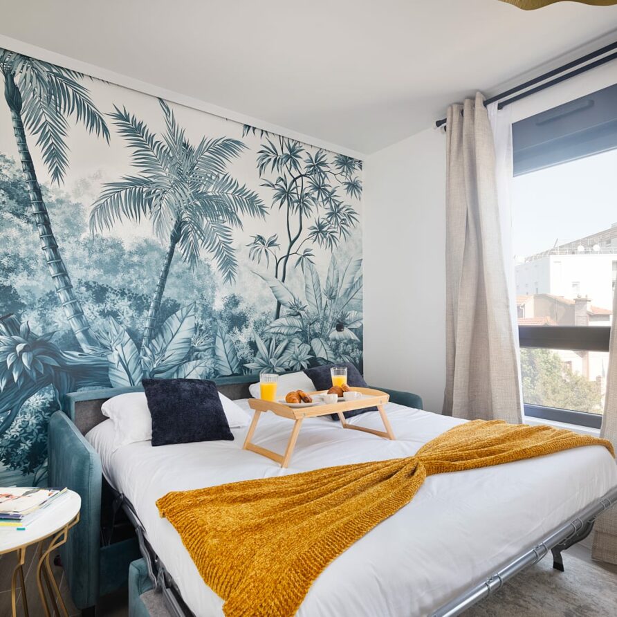 Espace nuit cosy du studio 2.1 en location courte durée à Paris